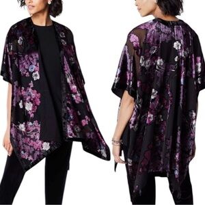 J. Jill Velvet Burnout Kimono sheer floral purple Whimsigoth fairy grunge O/S